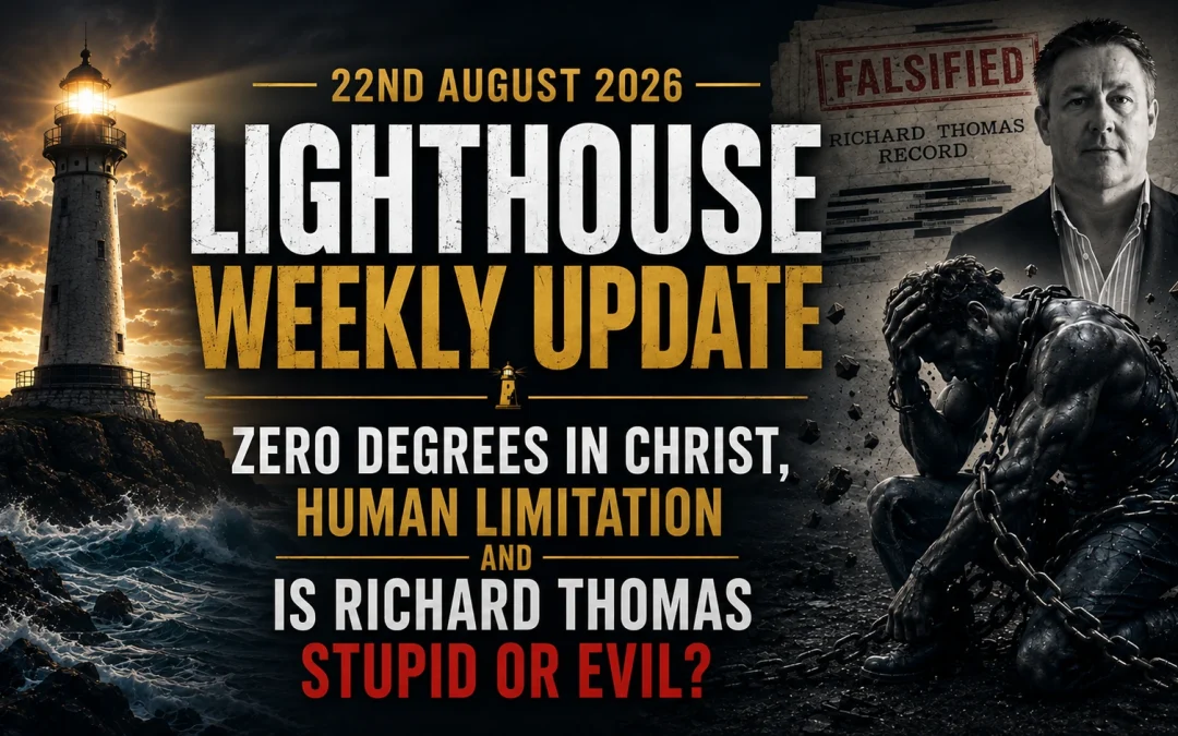 22nd August 2026 – Lighthouse Weekly Update – Zero Degrees in Christ, Human Limitation and Is Richard Thomas Stupid or Evil?