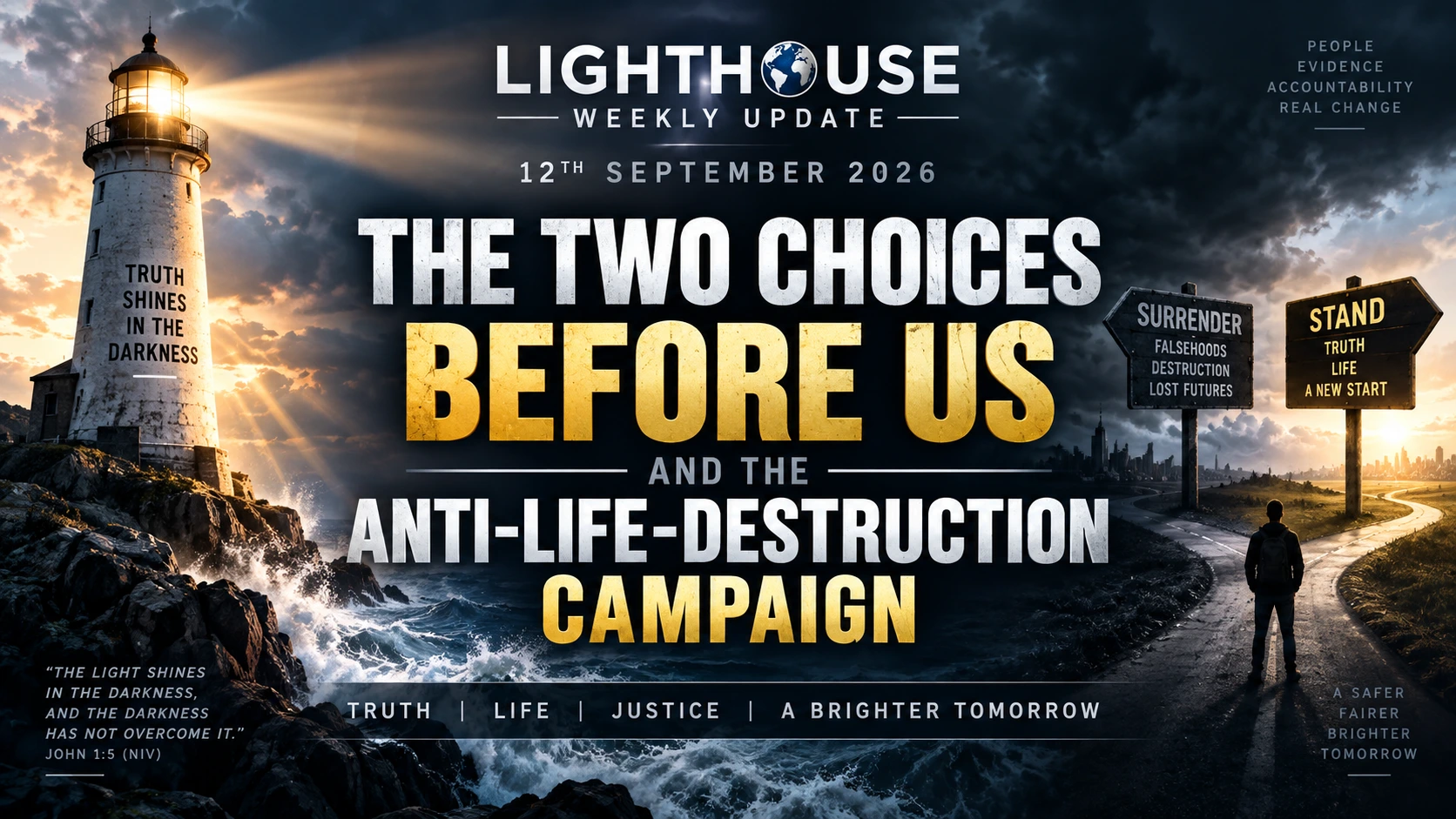 12th September 2026 – Lighthouse Weekly Update – The Two Choices Before Us and the Anti-Life-Destruction Campaign